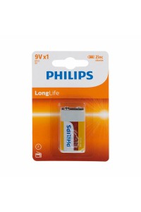 Philips Pil Yassı 9V Çinko 6F22L1B/05 Longlife 9V X1 0227 0224