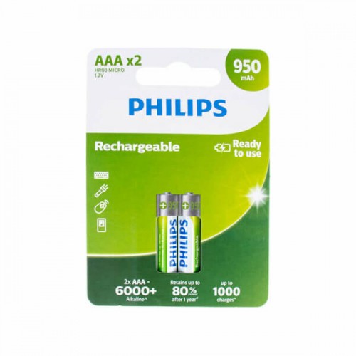 PHİLİPS 1.2V 950 mAh Ni-Mh AAA Şarj Edilebilir İnce Kumanda Pili 2'Li Paket