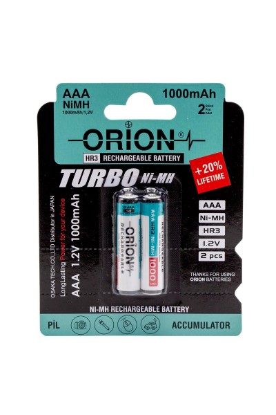 Orion 1.2V 1000 mAh Ni-Mh AAA Şarj Edilebilir İnce Kalem Pil 2'Li Paket