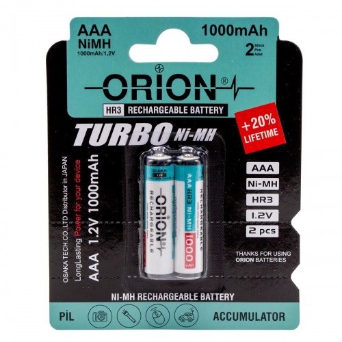Orion 1.2V 1000 mAh Ni-Mh AAA Şarj Edilebilir İnce Kalem Pil 2'Li Paket