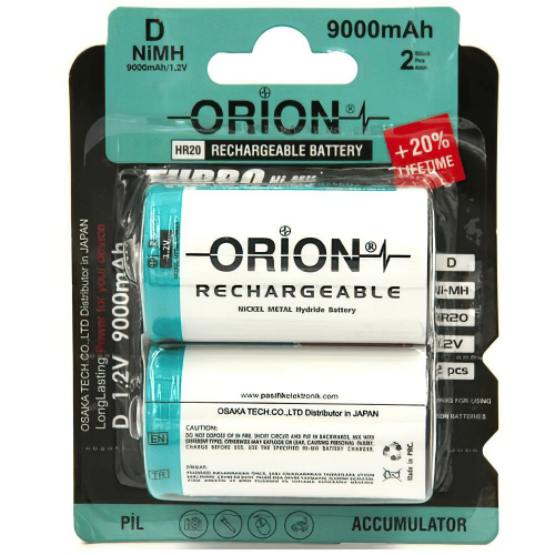 Orion 1.2V 9000 mAh Ni-Mh D LR20 Şarj Edilebilir Büyük Boy Pil 2'li Paket