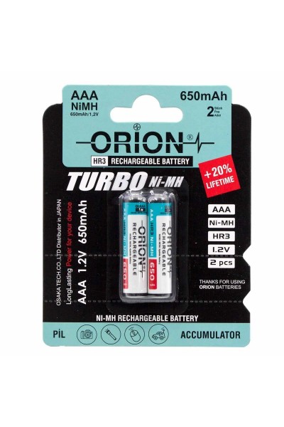 Orion 650 mAh Ni-Mh AAA Şarj Edilebilir İnce Kalem Pil 2'li Paket